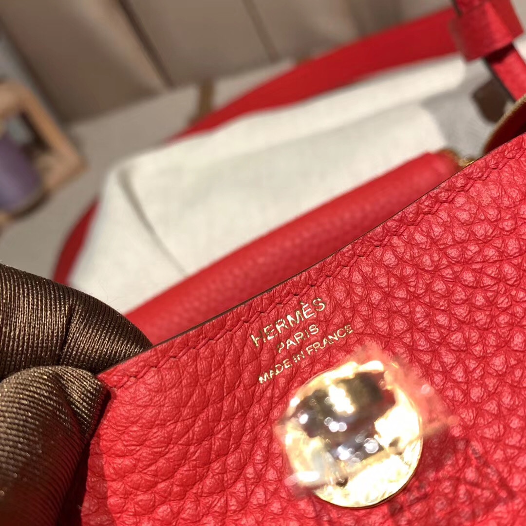 에르메스 미니 린디백19 레드 은장 끌레망스 가죽